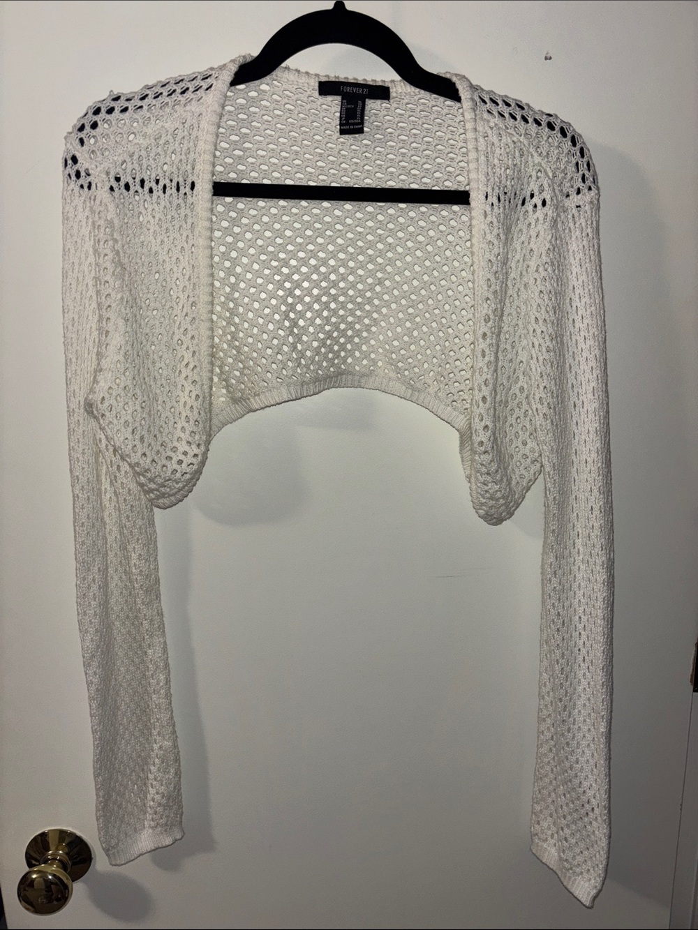 Forever 21 White Open-Weave Cropped Bolero Shrug